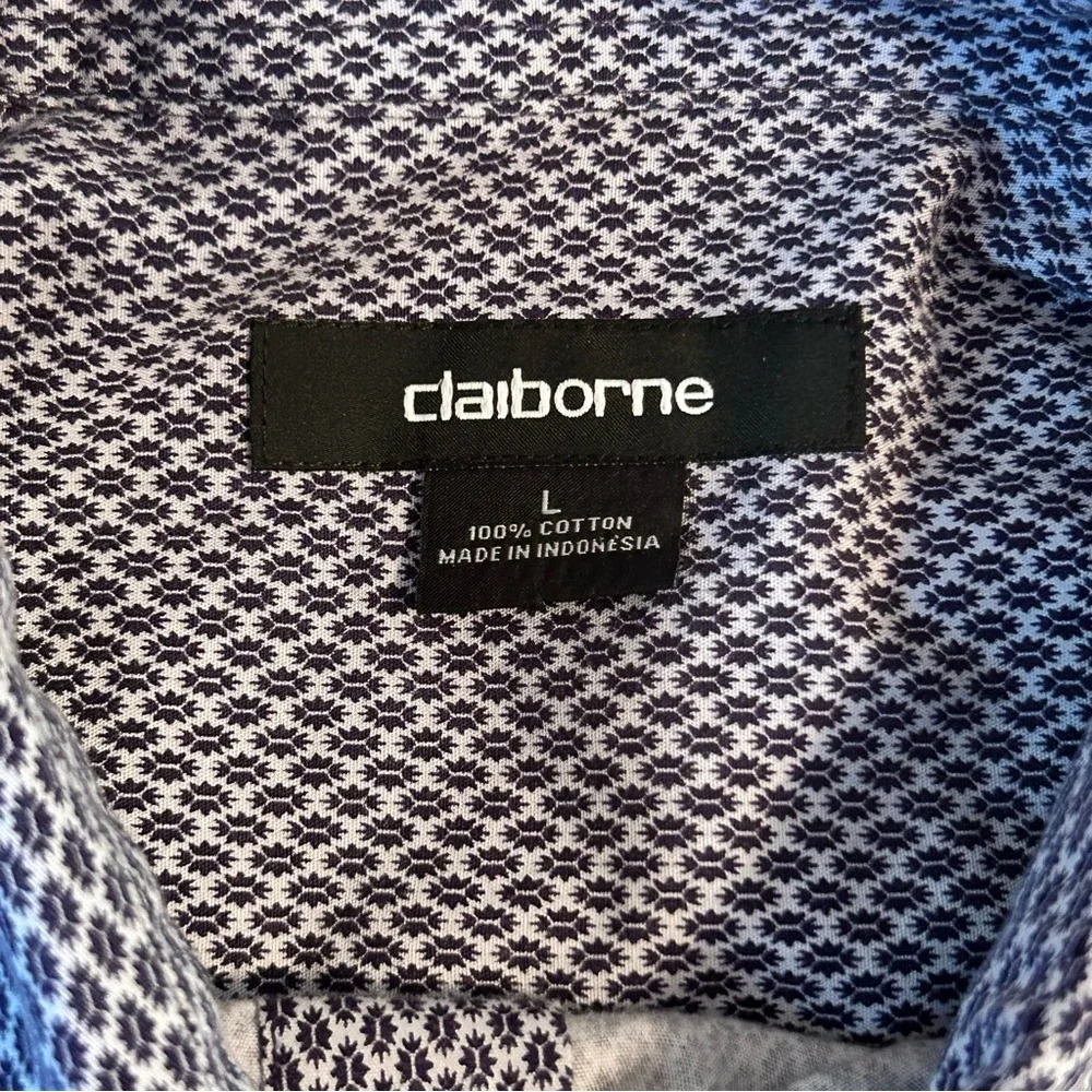 CLAIBORNE Men Dress Shirt Size Large 100% Cotton Long Sleeves Blue Geometric - Picture 4 of 7